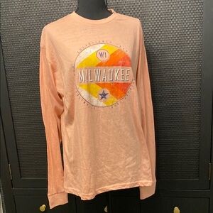 Salt Creek Milwaukee Graphic Tee | Peach Long Sleeve Retro City Shirt | Size L